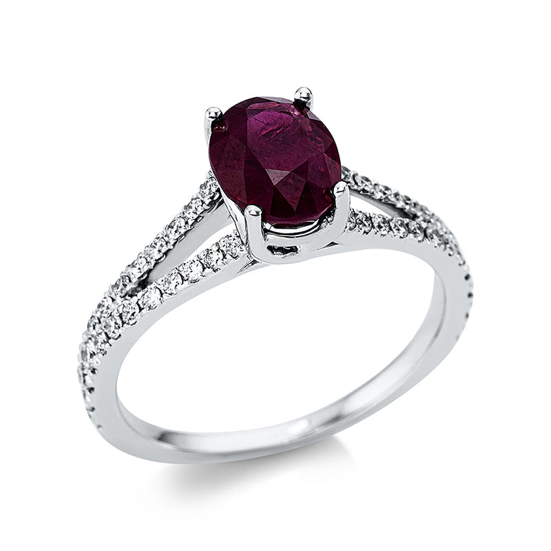 Ring mit Rubin  aus 750/-18 Karat Weißgold mit 40 Diamanten 0