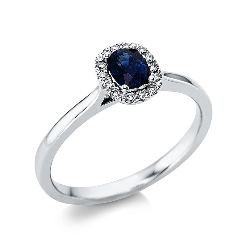 Ring mit Saphir  aus 750/-18 Karat Weißgold mit 14 Diamanten 0