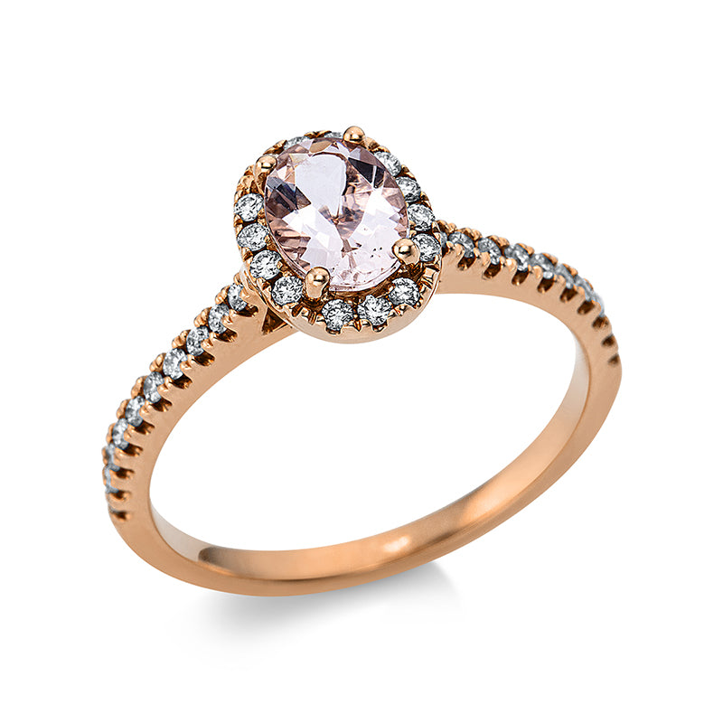 Ring mit Morganit  aus 750/-18 Karat Rotgold mit 34 Diamanten 0
