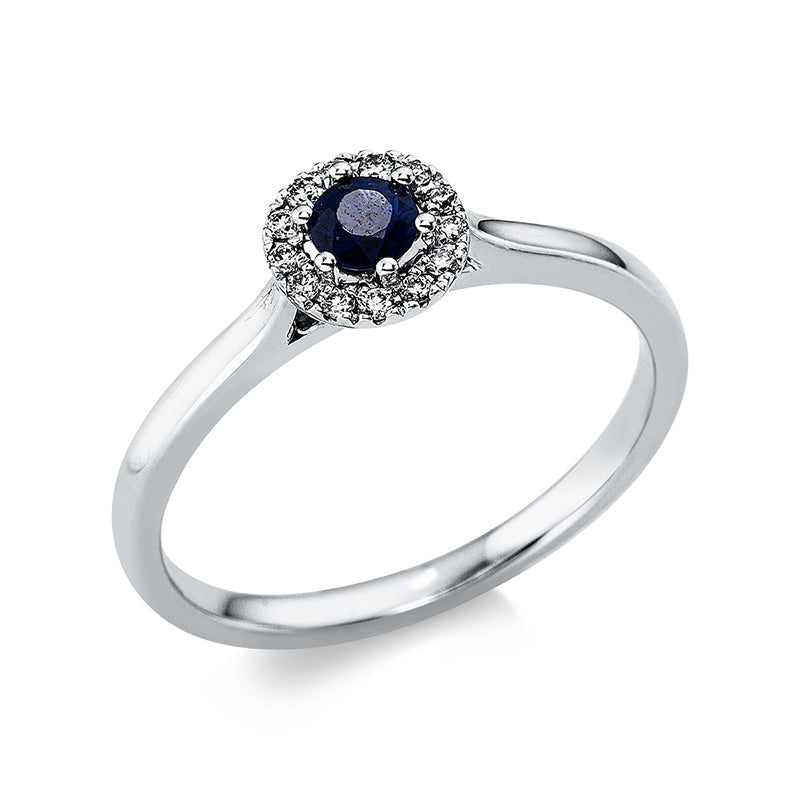 Ring mit Saphir  aus 750/-18 Karat Weißgold mit 15 Diamanten 0