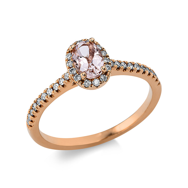 Ring mit Morganit  aus 750/-18 Karat Rotgold mit 34 Diamanten 0