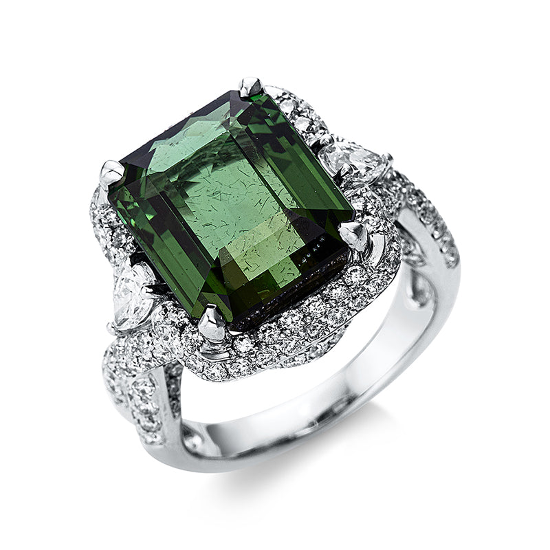 Ring mit Turmalin  aus 750/-18 Karat Weißgold mit 146 Diamanten 1