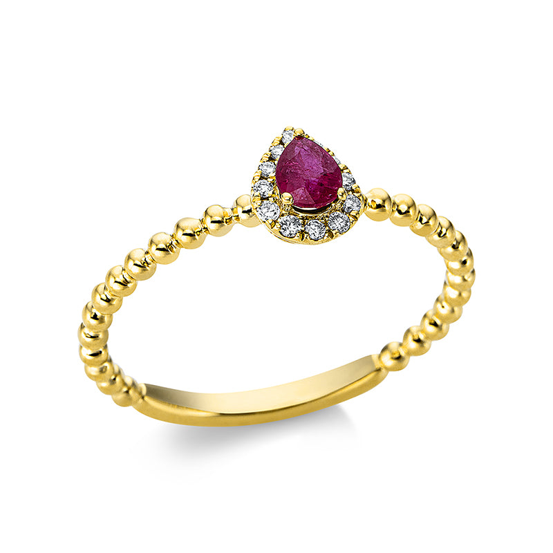 Ring mit Rubin  aus 750/-18 Karat Gelbgold mit 12 Diamanten 0