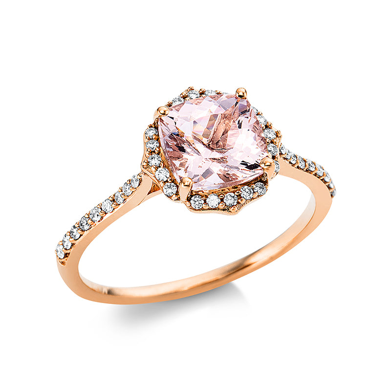 Ring mit Morganit  aus 750/-18 Karat Rotgold mit 38 Diamanten 0