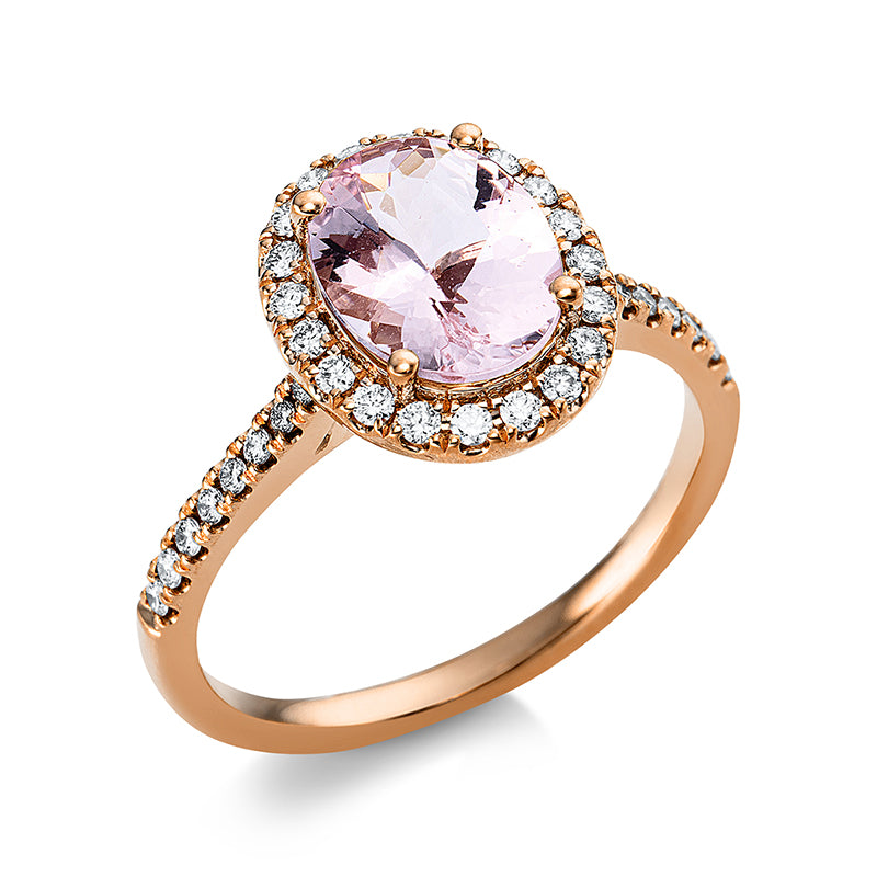 Ring mit Morganit  aus 750/-18 Karat Rotgold mit 36 Diamanten 0
