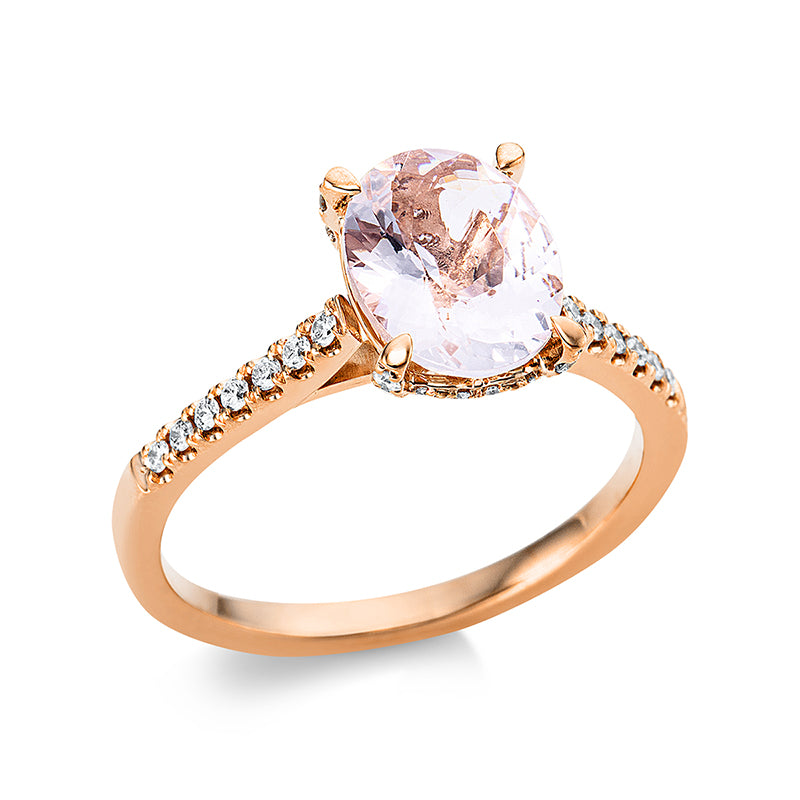 Ring mit Morganit  aus 750/-18 Karat Rotgold mit 48 Diamanten 0