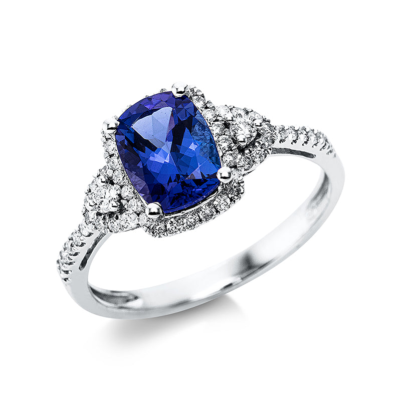 Ring mit Tansanit  aus 585/-14 Karat Weißgold mit 52 Diamanten 0