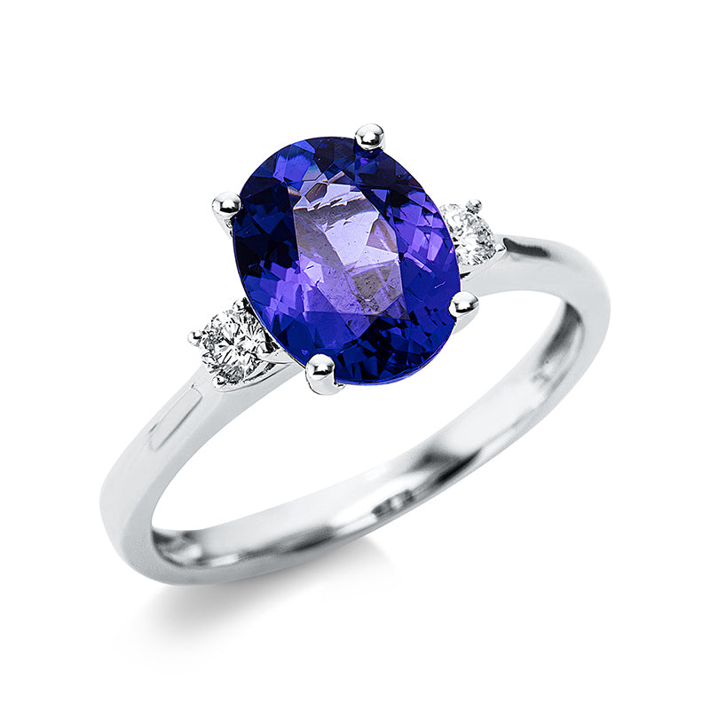 Ring mit Tansanit  aus 585/-14 Karat Weißgold mit 2 Diamanten 0