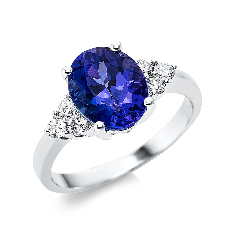 Ring mit Tansanit  aus 585/-14 Karat Weißgold mit 6 Diamanten 0
