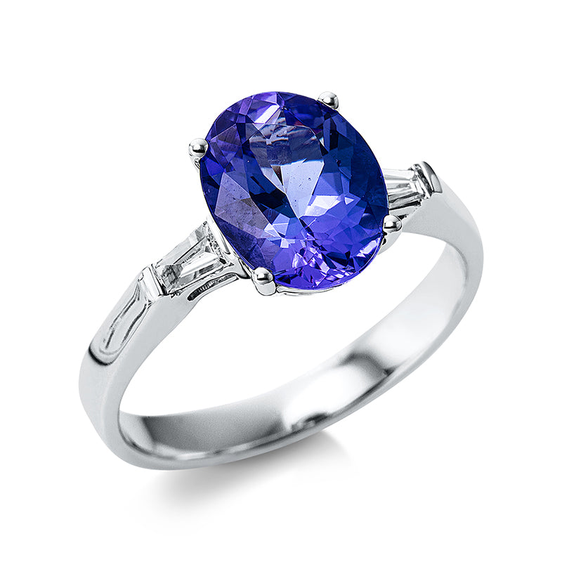 Ring mit Tansanit  aus 585/-14 Karat Weißgold mit 2 Diamanten 0