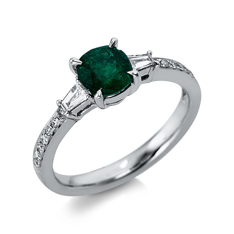 Ring mit Smaragd  aus 585/-14 Karat Weißgold mit 16 Diamanten 0