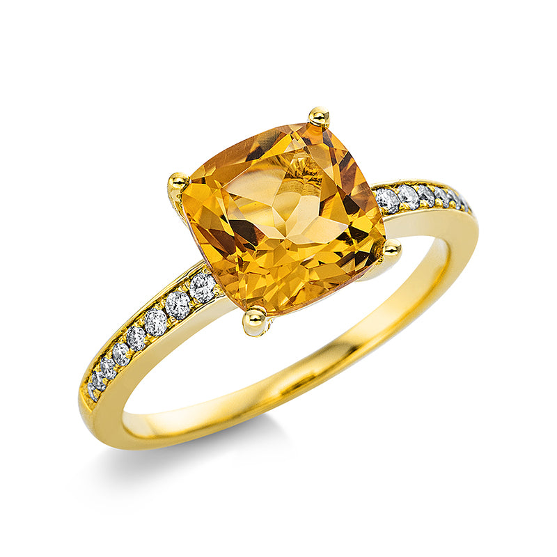 Ring mit Citrin  aus 750/-18 Karat Gelbgold mit 16 Diamanten 0