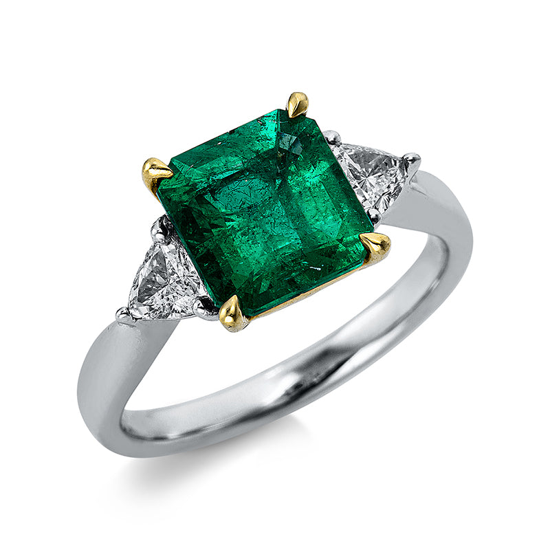 Ring mit Smaragd  aus 750/-18 Karat Weißgold / Gelbgold mit 2 Diamanten 0
