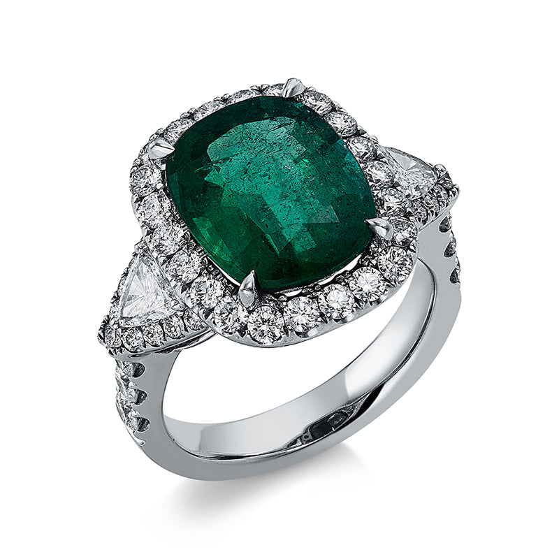 Ring mit Smaragd  aus 750/-18 Karat Weißgold mit 48 Diamanten 1