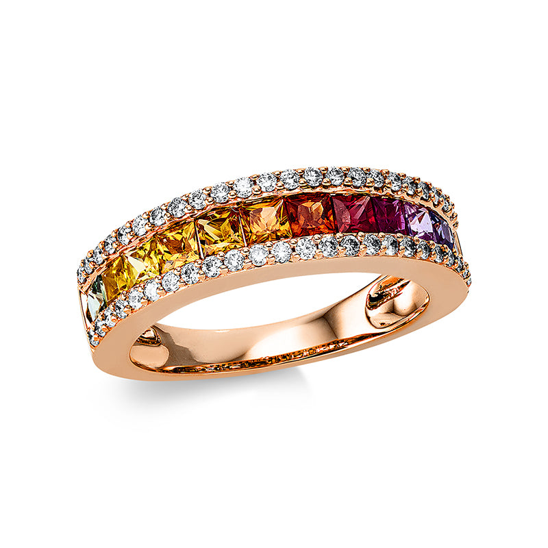 Ring mit Farbstein  aus 750/-18 Karat Rotgold mit 46 Diamanten 0