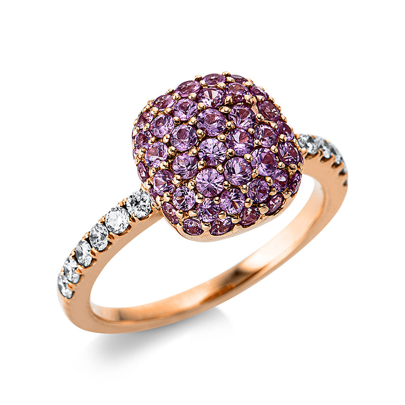 Ring mit Saphir  aus 750/-18 Karat Rotgold mit 12 Diamanten 0