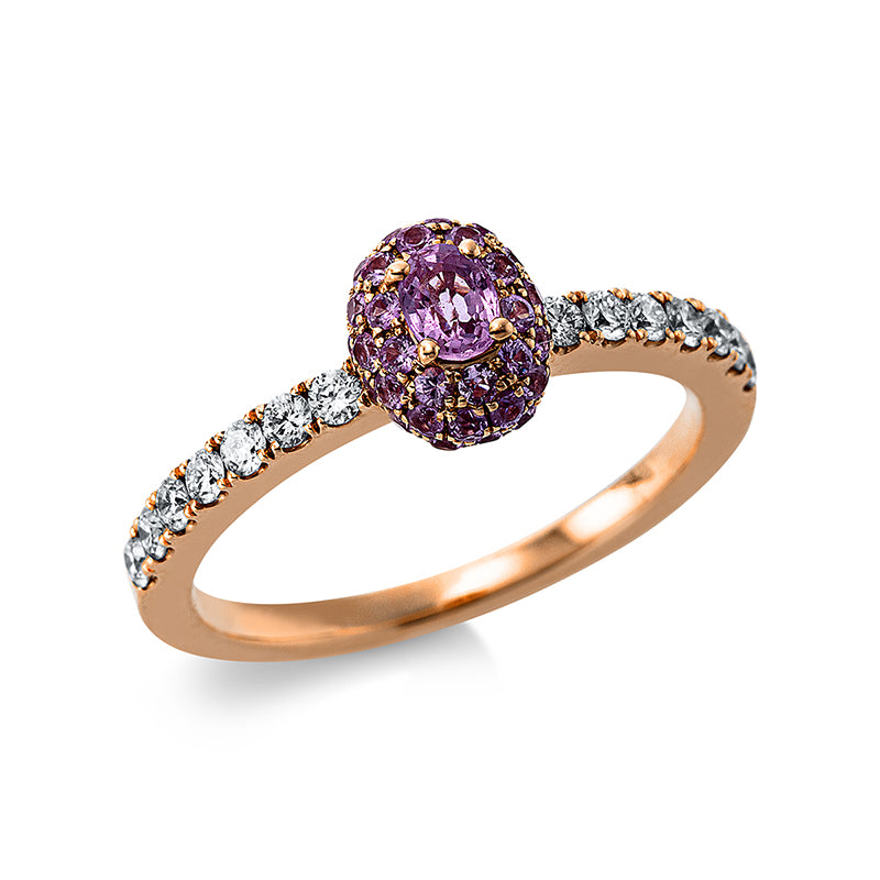 Ring mit Saphir  aus 750/-18 Karat Rotgold mit 14 Diamanten 0