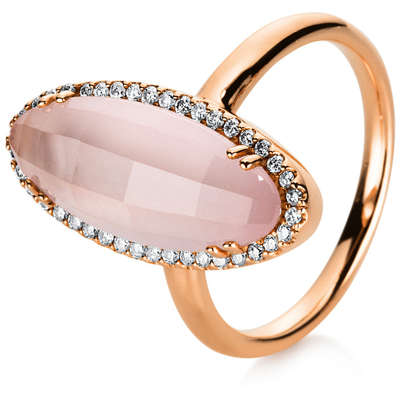 Ring mit Rosenquarz  aus 750/-18 Karat Rotgold mit 40 Diamanten 0