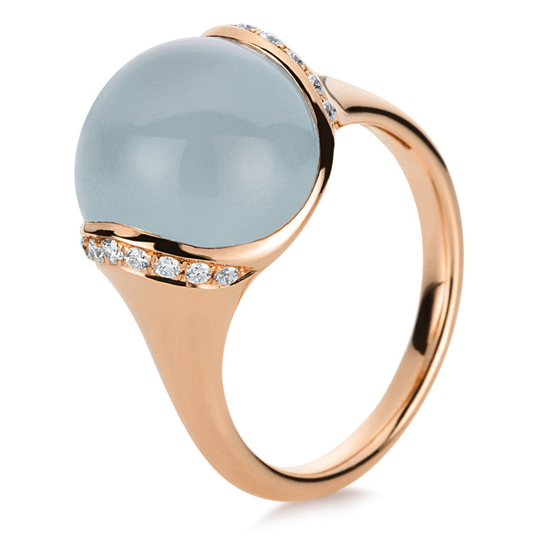 Ring mit Aquamarin  aus 750/-18 Karat Rotgold mit 18 Diamanten 0