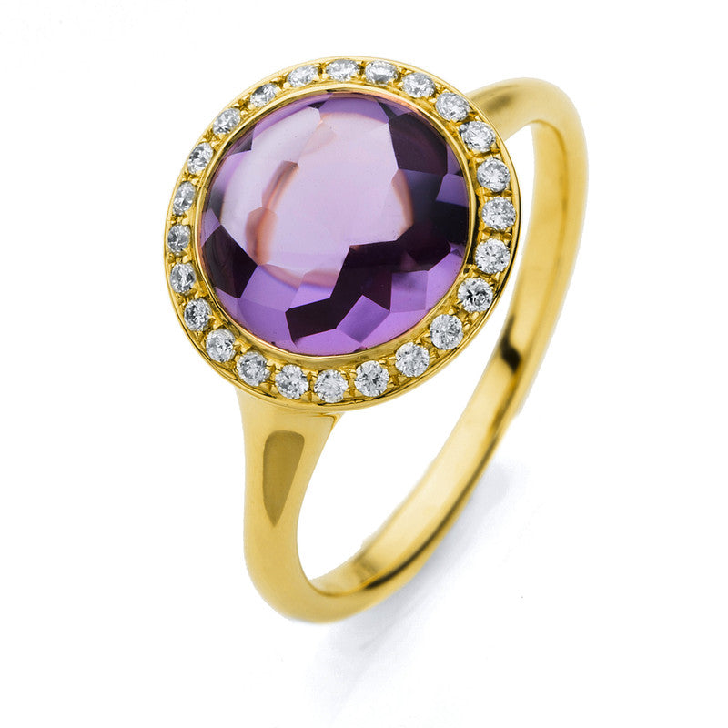 Ring mit Amethyst  aus 750/-18 Karat Gelbgold mit 24 Diamanten 0