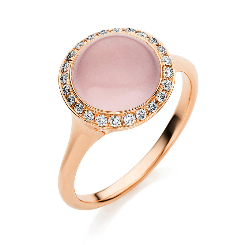 Ring mit Rosenquarz  aus 750/-18 Karat Rotgold mit 24 Diamanten 0