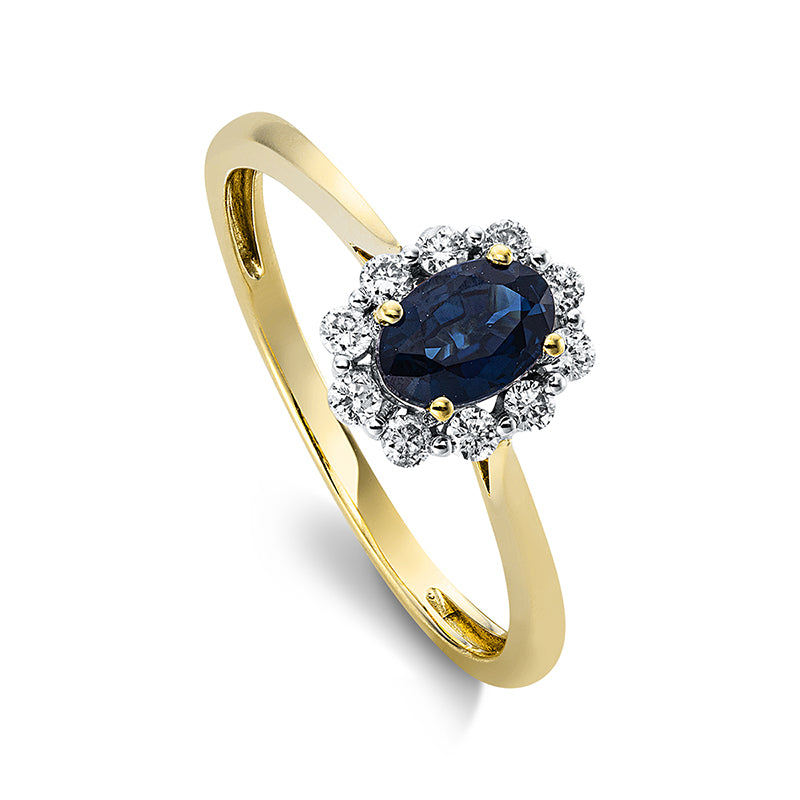 Ring mit Saphir  aus 750/-18 Karat Gelbgold mit 10 Diamanten 0