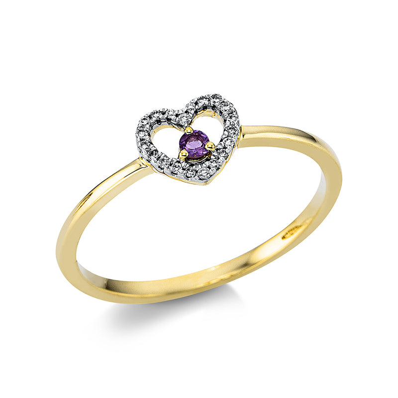 Ring mit Amethyst  aus 750/-18 Karat Gelbgold mit 1 Diamant 0
