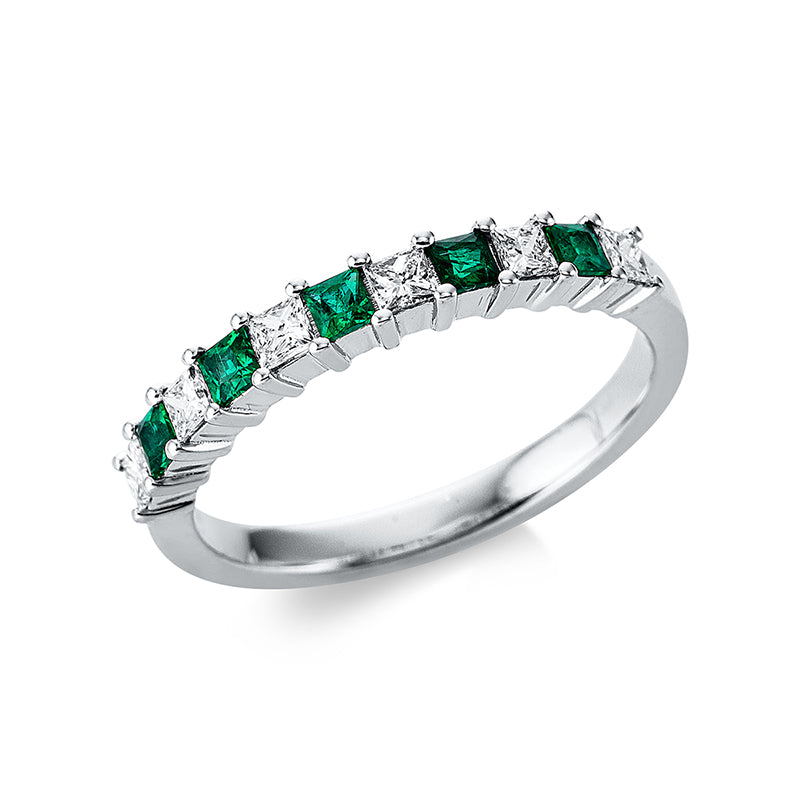 Ring mit Smaragd  aus 750/-18 Karat Weißgold mit 6 Diamanten 0