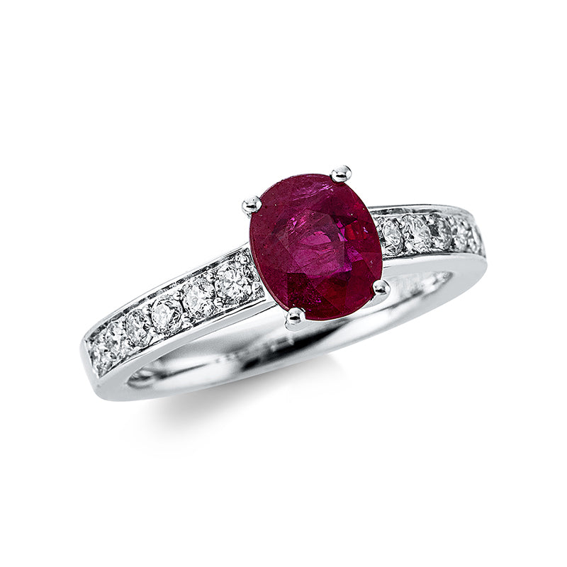 Ring mit Rubin  aus 750/-18 Karat Weißgold mit 12 Diamanten 0