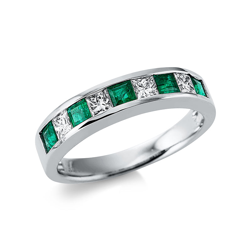 Ring mit Smaragd  aus 750/-18 Karat Weißgold mit 4 Diamanten 0