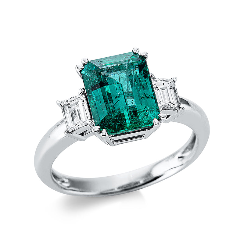 Ring mit Smaragd  aus 750/-18 Karat Weißgold mit 2 Diamanten 0