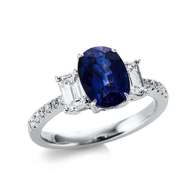 Ring mit Saphir  aus 750/-18 Karat Weißgold mit 24 Diamanten 1