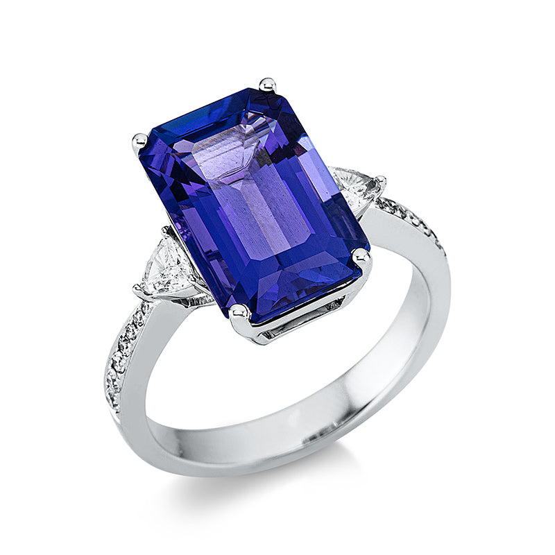 Ring mit Tansanit  aus 750/-18 Karat Weißgold mit 14 Diamanten 0