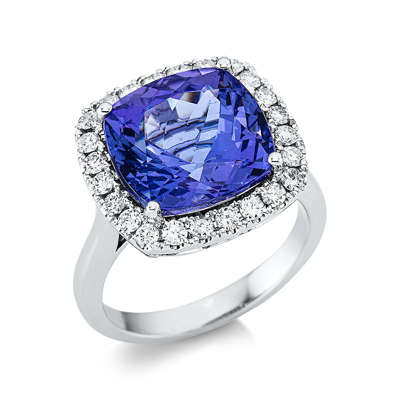 Ring mit Tansanit  aus 585/-14 Karat Weißgold mit 23 Diamanten 0