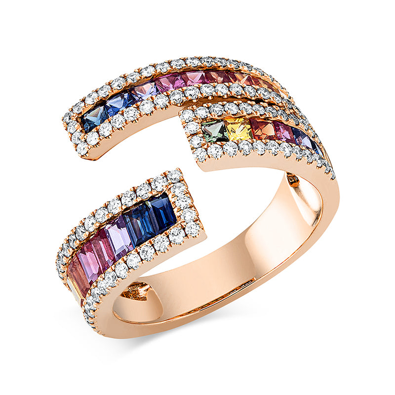 Ring mit Saphir  aus 750/-18 Karat Rotgold mit 100 Diamanten 0