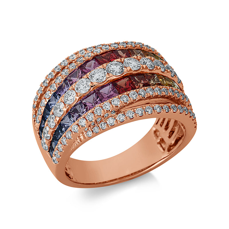 Ring mit Saphir  aus 750/-18 Karat Rotgold mit 97 Diamanten 1