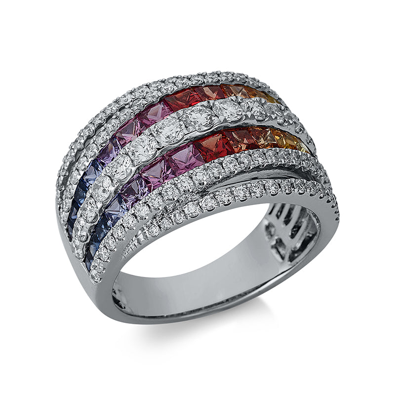 Ring mit Saphir  aus 750/-18 Karat Weißgold mit 97 Diamanten 1