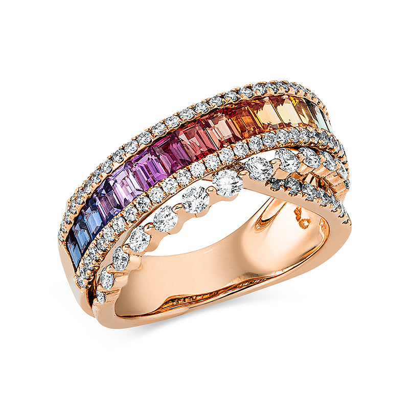 Ring mit Saphir  aus 750/-18 Karat Rotgold mit 88 Diamanten 0