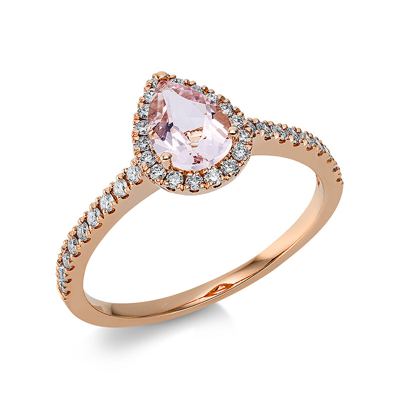 Ring mit Morganit  aus 750/-18 Karat Rotgold mit 36 Diamanten 0