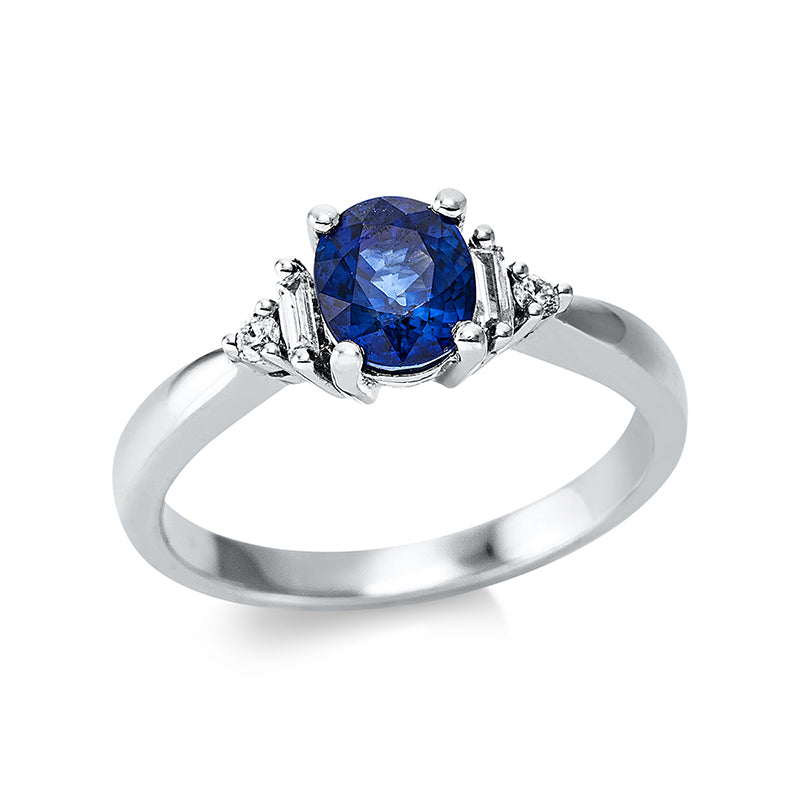 Ring mit Saphir  aus 585/-14 Karat Weißgold mit 4 Diamanten 0
