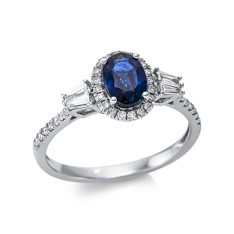 Ring mit Saphir  aus 585/-14 Karat Weißgold mit 40 Diamanten 0