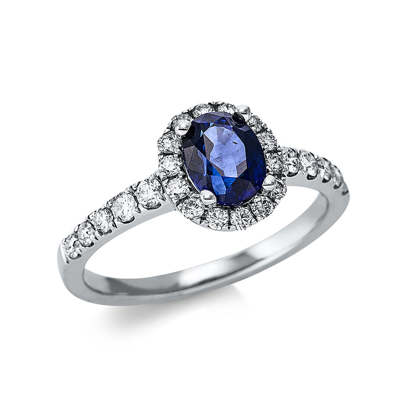 Ring mit Saphir  aus 750/-18 Karat Weißgold mit 24 Diamanten 0
