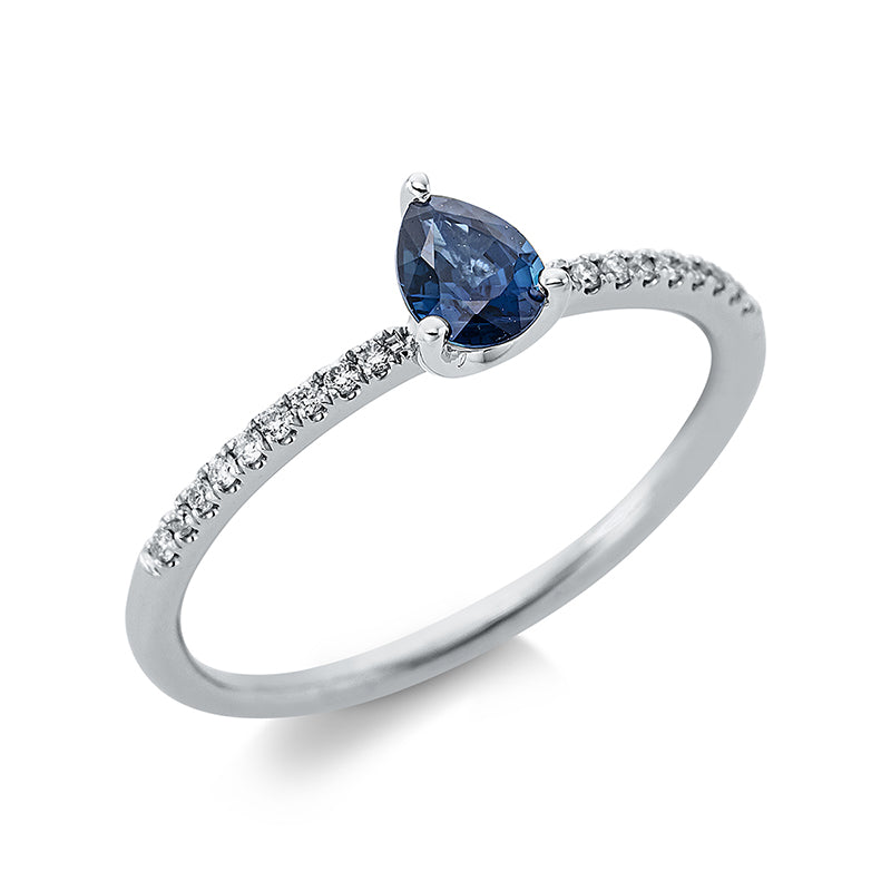 Ring mit Saphir  aus 750/-18 Karat Weißgold mit 18 Diamanten 0