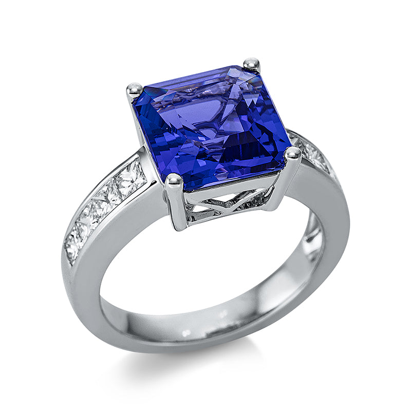 Ring mit Tansanit  aus 750/-18 Karat Weißgold mit 8 Diamanten 0