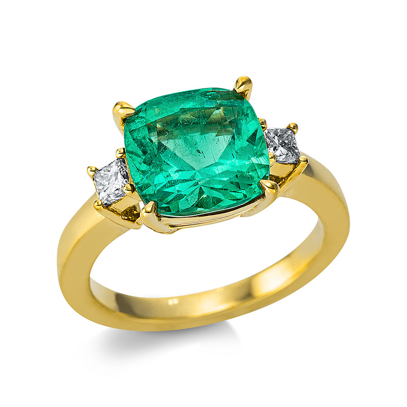 Ring mit Smaragd  aus 750/-18 Karat Gelbgold mit 2 Diamanten 0