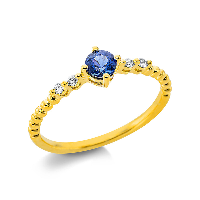 Ring mit Saphir  aus 750/-18 Karat Gelbgold mit 4 Diamanten 0
