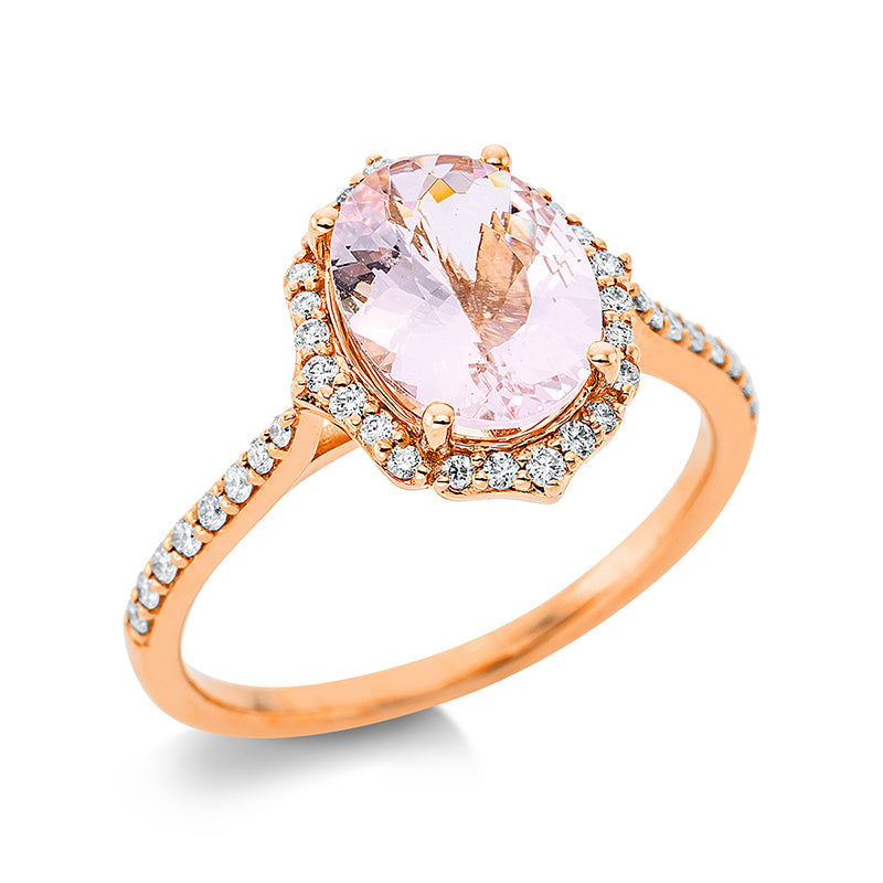 Ring mit Morganit  aus 750/-18 Karat Rotgold mit 40 Diamanten 0