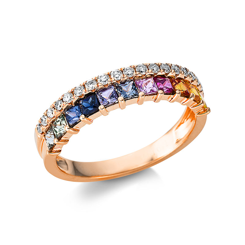 Ring mit Saphir  aus 750/-18 Karat Rotgold mit 18 Diamanten 0