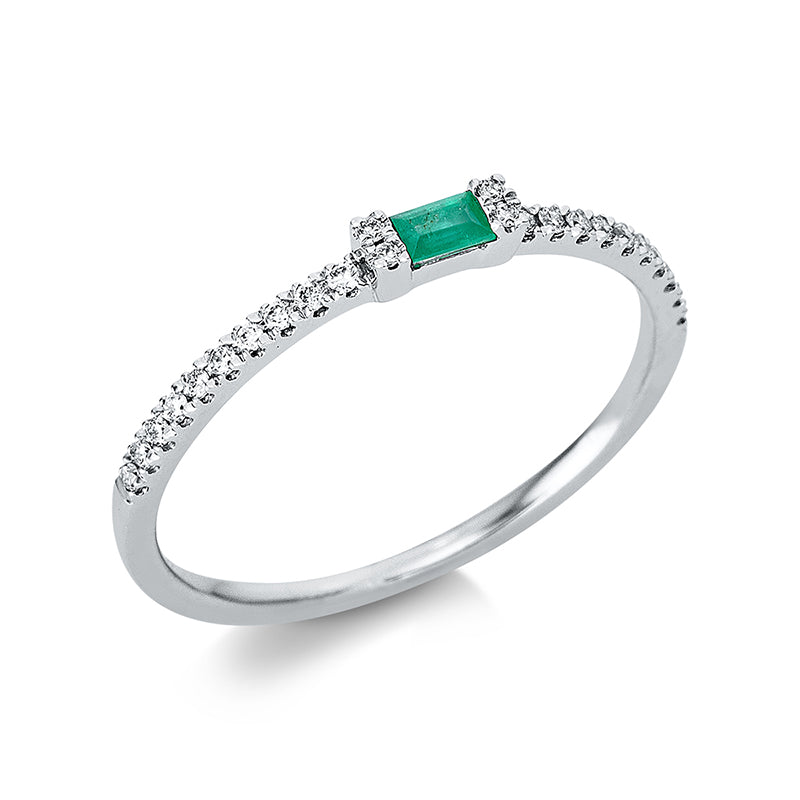 Ring mit Smaragd  aus 750/-18 Karat Weißgold mit 24 Diamanten 0