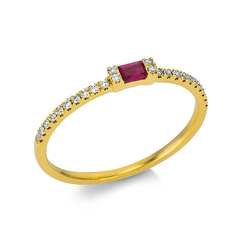 Ring mit Rubin  aus 750/-18 Karat Gelbgold mit 24 Diamanten 0